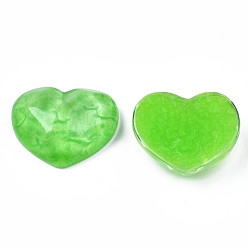 Lime Green Transparent Resin Cabochons, Water Ripple, Heart, Lime Green, 17x21x7.5mm
