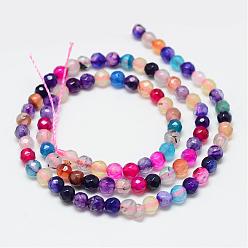 Coloré Naturelles agate perles brins, teint, facette, ronde, colorées, 4mm, Trou: 1mm, Environ 87~90 pcs/chapelet, 13.8~14.6 pouce