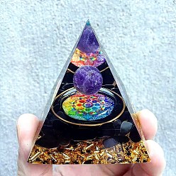 Colorful Orgonite Pyramid Resin Display Decorations, with Natural Amethyst Chips Inside, for Home Office Desk, Colorful, 60x60mm