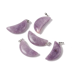 Lilac Jade Natural Lilac Jade Pendants, with Platinum Tone Brass Findings, Moon Charm, 33x15x8mm, Hole: 6x3.2mm