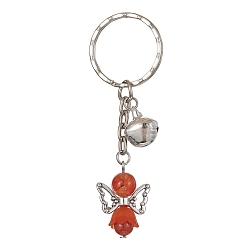 Orange Red Angel Natural Gemstone Kcychain, with Acrylic Pendant and Iron Findings, Orange Red, 7.6cm