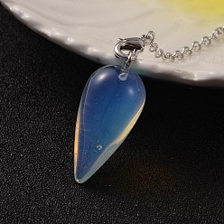 Opalite Teardrop Platinum Tone Brass Opalite Dowsing Pendulums, with Lobster Claw Clasps, 220x3mm