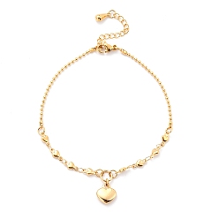 Golden 304 Stainless Steel Heart Charm Bracelets, with Link Chains and Lobster Claw Clasps, Golden, 7-5/8 inch(19.5cm)