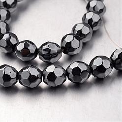 Original Color Non-magnetic Synthetic Hematite Bead Strands, Faceted, Round, Original Color, 8x8mm, Hole: 1mm, about 49pcs/strand, 15.7 inch