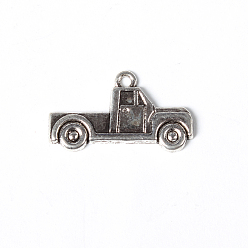 Antique Silver Tibetan Style Alloy Pendants, Lead Free and Cadmium Free, Pick Up Truck Charms, Antique Silver Color, Size: about 15mm long, 26mm wide, 2mm thick, hole: 1.5mm