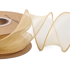 Золотистый Полиэстер органза лента, для упаковки подарков, изготовление галстука-бабочки, плоский, золотые, 1-5/8 дюйм (40 мм), около 9.84 ярдов (9 м) / рулон