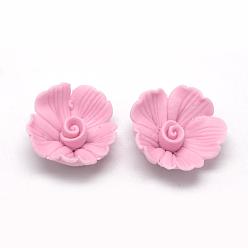 Pearl Pink Handmade Porcelain Cabochons, Flower, Pearl Pink, 17~18x17~18x7~8mm