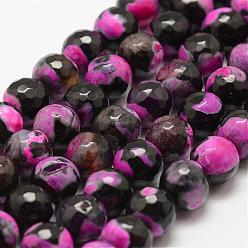 Mauve Faceted Natural Fire Crackle Agate Beads Strands, Round, Dyed & Heated, Mauve, 10mm, Hole: 1.5mm, about 38pcs/strand, 14 inch(35.6cm)