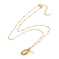 Oro Collar con colgante de concha de cauri y perla natural para mujeres adolescentes, dorado, 19.4 pulgada (49.3 cm)