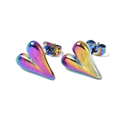 Rainbow Color Placage ionique (ip) 304 boucles d'oreilles en acier inoxydable pour femmes, couleur arc en ciel, 13.5x11.5mm, pin: 0.7 mm