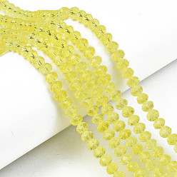 Jaune Chapelets de perles en verre, facette, rondelle, jaune, 6x5mm, Trou: 1mm, Environ 85~88 pcs/chapelet, 16.1~16.5 pouce (41~42 cm)
