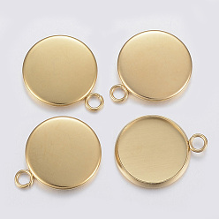 Golden 304 Stainless Steel Pendant Cabochon Settings, Plain Edge Bezel Cups, Flat Round, Golden, 19.5x16x2mm, Hole: 2.5mm, Tray: 14mm