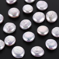 Seashell Color Natural Keshi Pearl Beads, Cultured Freshwater Pearl, No Hole/Undrilled, Flat Round, Seashell Color, 11~13x5~7.5mm