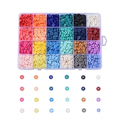 Color mezclado 24 abalorios de arcilla polimérica hechos a mano ecológicos de colores, disco / plano y redondo, perlas heishi, color mezclado, 6x1 mm, agujero: 2 mm, 24 colores, acerca 190~200pcs / del color, 4560~4800 unidades / caja