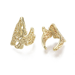 Real 18K Gold Plated Brass Cuff Earrings, Nickel Free, Butterfly, Real 18K Gold Plated, 17x9mm