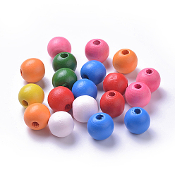 Mixed Color Dyed Natural Wood Beads, Round, Mixed Color, 16x15mm, Hole: 5mm, about 393pcs/500g