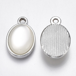Platinum UV Plating Acrylic Pendants, with Acrylic Imitation Pearl, Oval, Platinum, 23x15x6mm, Hole: 2mm