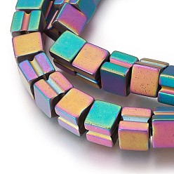 Multi-color Plated Electroplated Non-magnetic Synthetic Hematite Beads Strands, Frosted, Cube, Multi-color Plated, 8x7x8mm, Hole: 1.2mm, about 55pcs/strand, 15.94 inch(40.5cm)