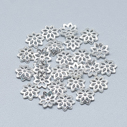 Silver 925 Sterling Silver Bead Caps, Flower, 8-Petal, Silver, 7.5x1.5mm, Hole: 1mm