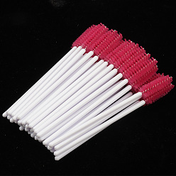 Cerise Nylon Disposable Eyebrow Brush with Plastic Handle, Mascara Wands, for Extensions Lash Makeup Tools, Cerise, 9.8cm