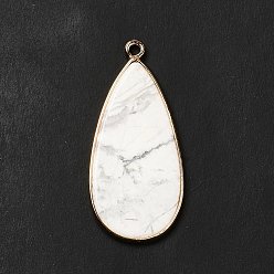 Howlite Natural Howlite Pendants, Teardrop Charms, with Light Gold Tone Brass Findings, 45x21~21.5x3~3.5mm, Hole: 2mm