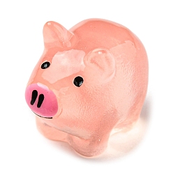 Pink Ornement de cochon en résine lumineuse, brille dans la décoration d'affichage de cochon de dessin animé de figurine sombre, rose, 16.5x20.5x12.5mm
