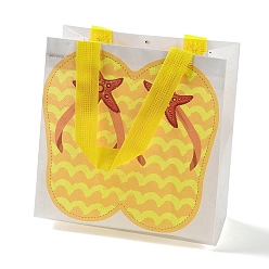 Jaune Tongs imprimées sur le thème de la plage d'été, sacs cadeaux pliants non tissés réutilisables avec poignée, sac à provisions imperméable portable pour emballage cadeau, rectangle, jaune, 9x19.8x20.5 cm, pli: 24.8x19.8x0.1 cm