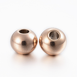 Rose Gold Ion Plating(IP) 304 Stainless Steel Beads, Round , Rose Gold, 8x6.5mm, Hole: 3mm