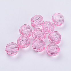 Pink Transparent Acrylic Beads, Faceted, Round, Pink, 6x5.5mm, Hole: 1.3mm, about 4200pcs/500g