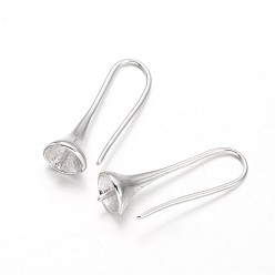 Platinum Brass Earring Hooks, For Half Drilled Beads, Platinum, 26x7mm, Hole: 5mm, 18 Gauge, Pin: 1mm