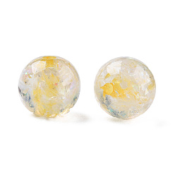 Oro Perlas de resina transparentes, con la cáscara, rondo, oro, 12x11.5 mm, agujero: 1.5~3 mm