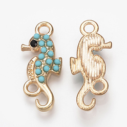Light Gold Alloy Links connectors, with Rhinestone & Resin, Sea Horse, Colorful, Light Gold, 24.5x10x3.5mm, Hole: 2mm