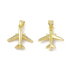 Real 18K Gold Plated Rack Plating Brass Micro Pave Cubic Zirconia Pendants, Cadmium Free & Lead Free, Long-Lasting Plated, Airplane Charm, Real 18K Gold Plated, 19x17.5x3.5mm, Hole: 4x3.5mm