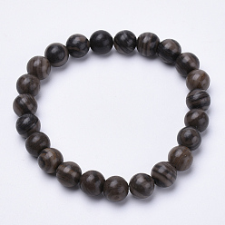 Натуральная Бирюза Эластичные браслеты из яшмы с бусинами из натуральной кожи черного цвета, круглые, 1-3/4 дюйм ~ 2-1/8 дюйм (48~54 мм)