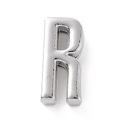 Letter R Charmes de glissière de lettre d'alliage, platine, letter.r, 20.5~21x6~10.5x6.5mm, Trou: 17.5~18x2.5mm