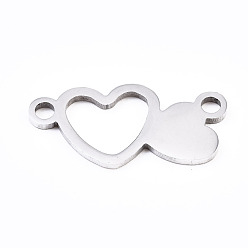 Stainless Steel Color 201 Stainless Steel Link Connectors, Laser Cut, Double Heart, Stainless Steel Color, 9x18x1mm, Hole: 1.6mm