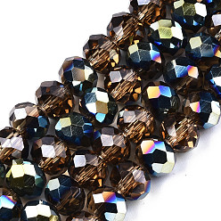 Peru Electroplate Transparent Glass Beads Strands, Half Multi-color Plated, Faceted, Rondelle, Peru, 8x6mm, Hole: 1mm, about 72pcs/strand, 16.14 inch(41cm)