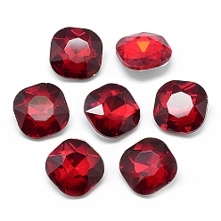 Red Pointed Back Glass Rhinestone Cabochons, Faceted, Back Plated, Square, Red, 12x12x5mm