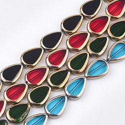 Mixed Color Electroplate Glass Beads Strands, Edge Plated, Teardrop, Mixed Color, 16.5x11.5x5mm, Hole: 1mm, about 20pcs/strand, 12.9 inch