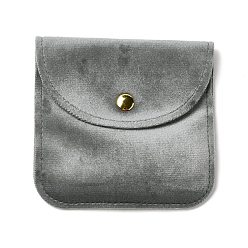 Gray Velvet Jewelry Storage Pouches, Square Jewelry Bags with Golden Tone Snap Fastener, for Earring, Rings Storage, Gray, 9.8x9.8x0.75cm