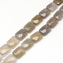 Agate Gris Rectangle facettes perles en agate grise naturelle brins, 16x12~13x5~6mm, Trou: 1mm, Environ 13 pcs/chapelet, 8.26 pouce