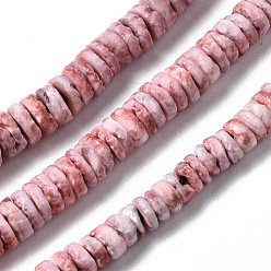Light Coral Natural Sea Shell Beads Strands, Dyed, Flat Round/Disc, Heishi Beads, Light Coral, 5~7x1.5~2.5mm, Hole: 0.9mm, about 329~348pcs/strand, 22.32 inch~22.83 inch(56.7~58cm)