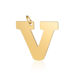 Letter V 201 Stainless Steel Pendants, Letter, Golden, Letter.V, 30x32.5x1.5mm, Hole: 4.5mm
