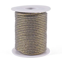 Dark Gray Round String Thread Polyester Cords, with Gold Wire, Dark Gray, 2.5mm, about 21.87 yards(20m)/roll