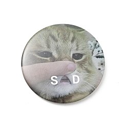 Cat Shape Flat Round Tinplate Safety Brooch Pin, Creative Badge for Backpack Clothes, Cat Pattern, 5.5x44x0.5mm