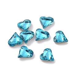 Indicolite Glass Rhinestone Cabochons, Pointed Back & Silver Back Plated, Heart, Indicolite, 8x8x3mm