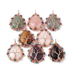 Mixed Stone Natural & Synthetic Mixed Gemstone Big Pendants, Teardrop Charms, with Rack Plating Rose Gold Plated Copper Wire Tree and Non-magnetic Hematite Star Beads, Cadmium Free & Lead Free, 63~65x39~43x9~11mm, Hole: 6~6.5x4.5~5mm