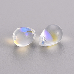 Clair AB Perles de verre peintes par pulvérisation transparent, de couleur plaquée ab , larme, clair ab, 14x10x10mm, Trou: 1mm