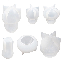 Blanco Moldes de silicona de calidad alimentaria para decoración de exhibición de setas diy, moldes de resina, blanco, 34~100x48~86 mm, 6 PC / sistema
