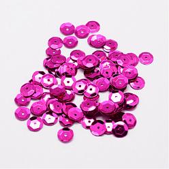 Magenta Perles de paillette en plastique, perles de paillettes semi-calottes, le trou central, magenta, 6~7x0.5mm, Trou: 1mm